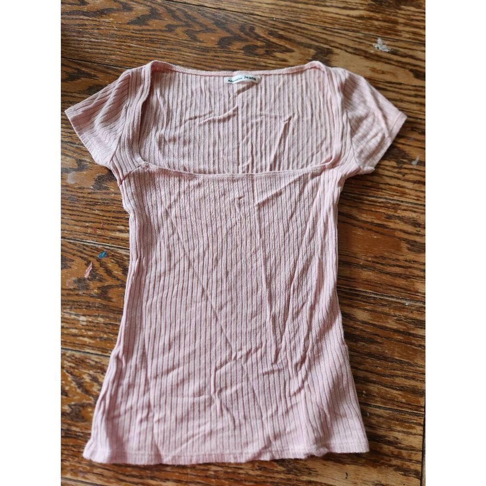 Reformation blush pink bardot square neck ribbed top Sz Small